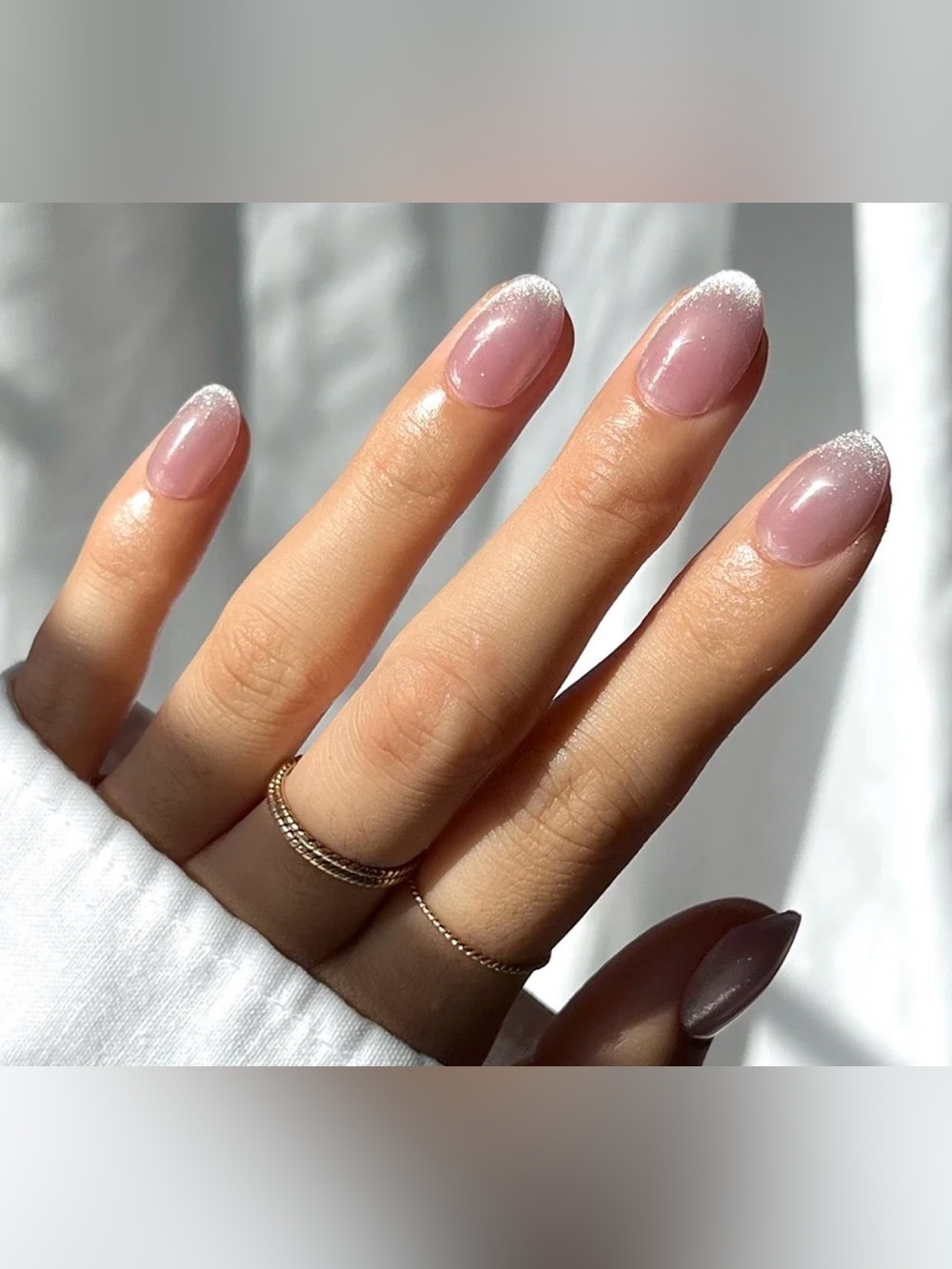Fairy 🧚 Dust - Glamnetic Sheer Pink Ombre Press-On Nails with White Glitter Tips